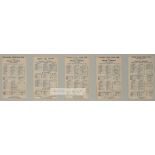 England v Australia set of five printed silk scorecards from each test during the 1909 Ashes series,