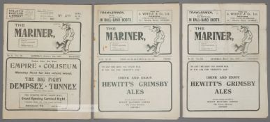 Three Grimsby Town home programmes, F.L. Division Two v Oldham Athletic 8th October 1927; a