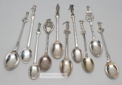 Ten various silver hallmarked golf prize spoons, dating from 1912 (all pre-WWII), all with golfing