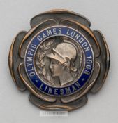 London 1908 Olympic Games Linesman badge, the silvered bronze badge featuring the head of Athena