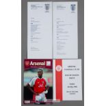 Menu card ephemera relating to Arsenal FC dating from 1983 to 2006, comprising Arsenal FC "An