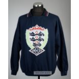 England navy player travel sweatshirt, circa 1985, Umbro, long-sleeved with printed England three