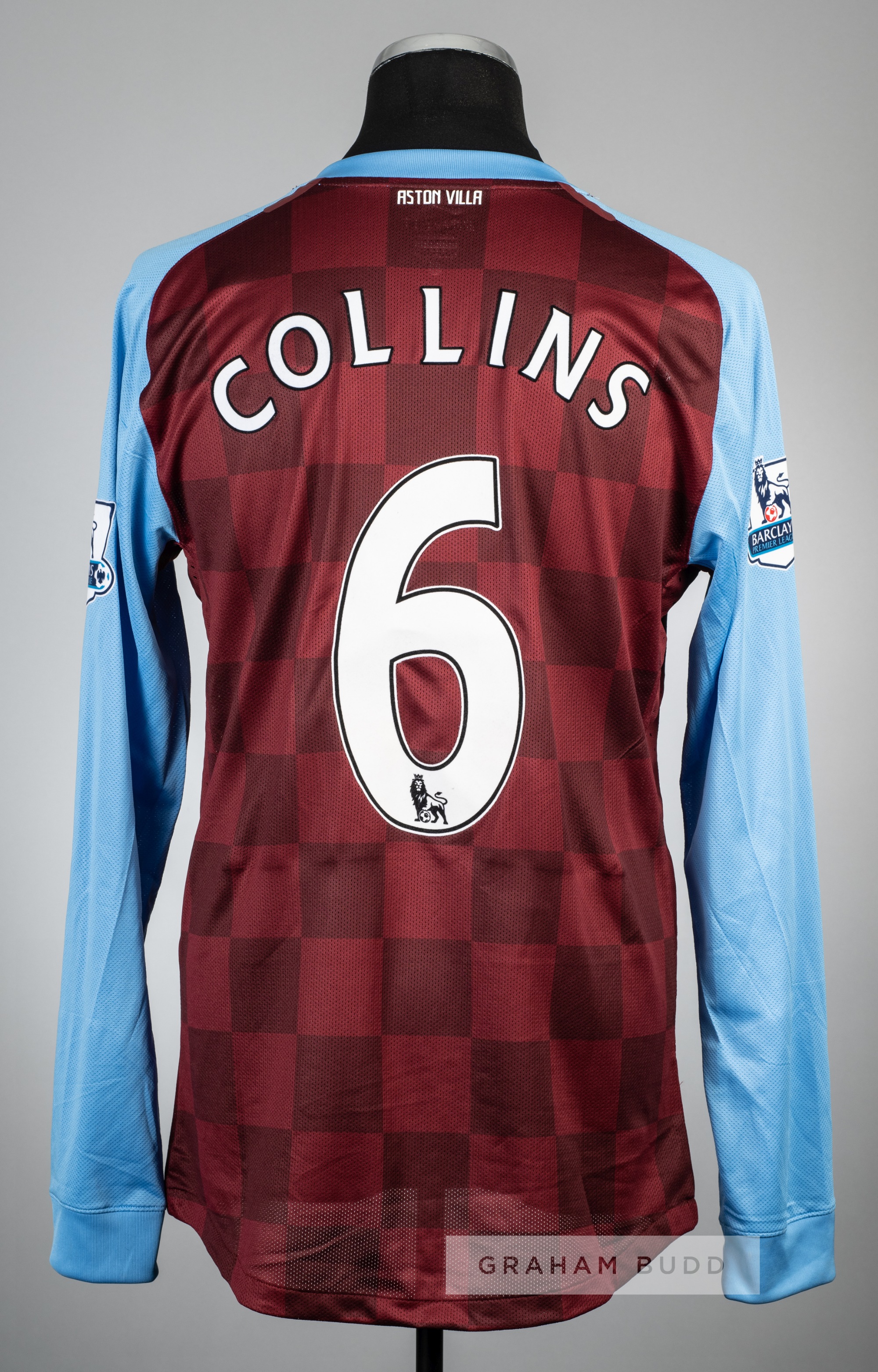 James Collins claret and blue Aston Villa Poppy no.6 home jersey v Norwich City, played at Villa - Image 2 of 2