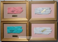 Four British Major winner's signed golf gloves, each glove mounted, glazed and framed with