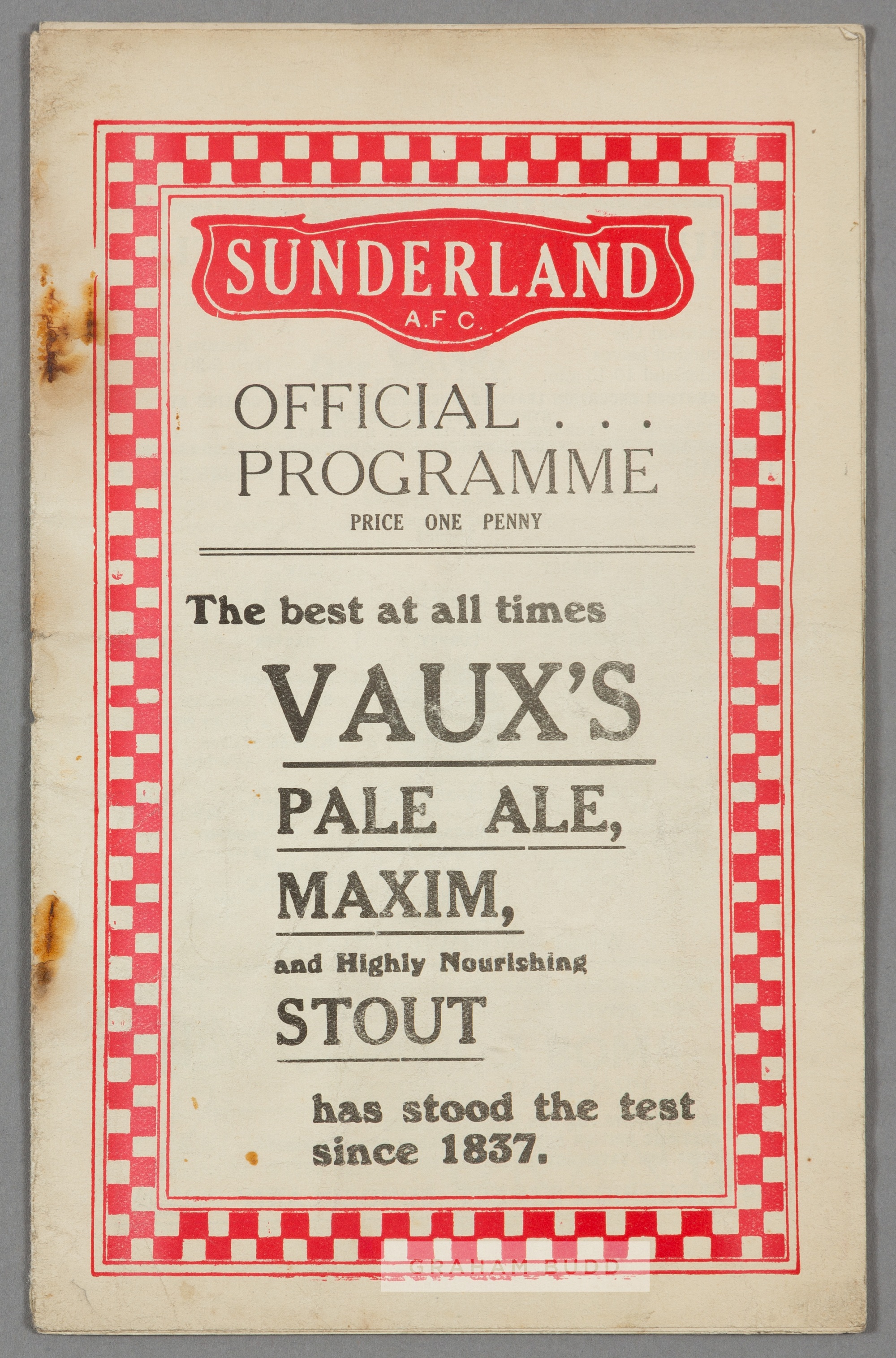 Sunderland v WBA programme 2nd January 1933, F.L. Division One