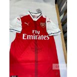 Terry Neill signed red and white Arsenal replica home jersey, Puma, short-sleeved with club crest