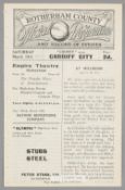 Rotherham County v Cardiff City programme 12th March 1921, F.L. Division Two fixture, ex-binder