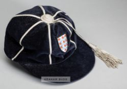 England replica football representative cap, navy velvet cap with silvered tassel and braiding, with