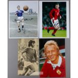 Signed photographs of British football legends, including George Best, Denis Law, Bobby Charlton (
