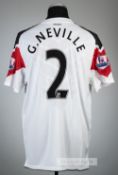 Gary Neville white Manchester United no.2 away jersey, season 2010-11, Nike, short-sleeved with