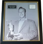 Golf, Arnold Palmer Open Champion 1961 and 1962 signed/mounted photo/card display, measuring 24 by