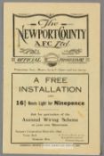 Newport County v Bristol Rovers programme 17th September 1927, F.L. Division Three (South)