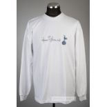 Jimmy Greaves signed white Tottenham Hotspur retro jersey,  Chanterie, long-sleeved with club crest,