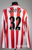 Justin Hoyte red and white striped Sunderland AFC no.32 home jersey, season 2005-06, Lonsdale,