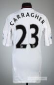 Jamie Carragher white Liverpool no.23 away jersey, season 2010-11, Adidas, short-sleeved with