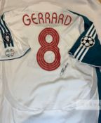 Steven Gerrard signed white & green Liverpool replica no.8 third-choice jersey 2006-07, Adidas,