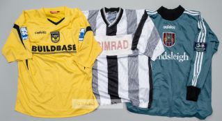 Three football jerseys for Burnley, Oxford United and another possibly Stafford Rangers,