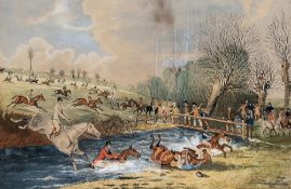 Three 20th century watercolours of horse racing and hunting scenes after Henry Thomas Alken (