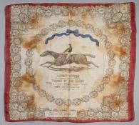 Lord Lyon winner of The Derby 1866 commemorative silk scarf, featuring a central image of Lord