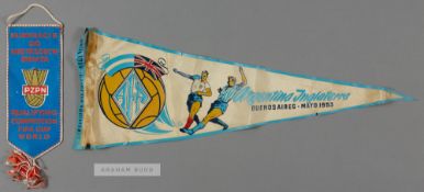 Two pennants originally owned by Sir Alf Ramsey, the first inscribed for the England match in