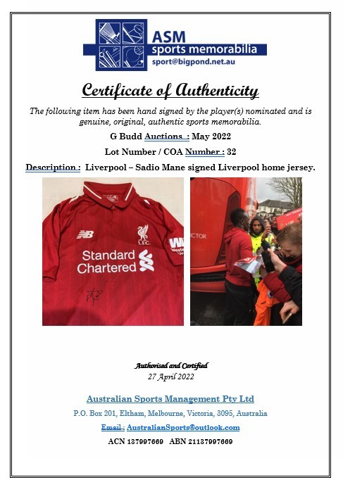 Sadio Mane signed red Liverpool replica home jersey 2018-19, New Balance, short-sleeved with club - Image 2 of 2