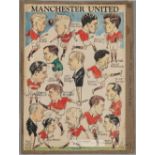 An original mid-1950s caricature sheet including nine Manchester United Busby Babes autographs,