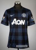 Michael Carrick navy and black chequered Manchester United no.16 away jersey, season 2013-14,
