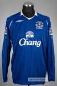 Louis Saha blue Everton no.9 home jersey, season 2008-09, Umbro, long-sleeved with BARCLAYS