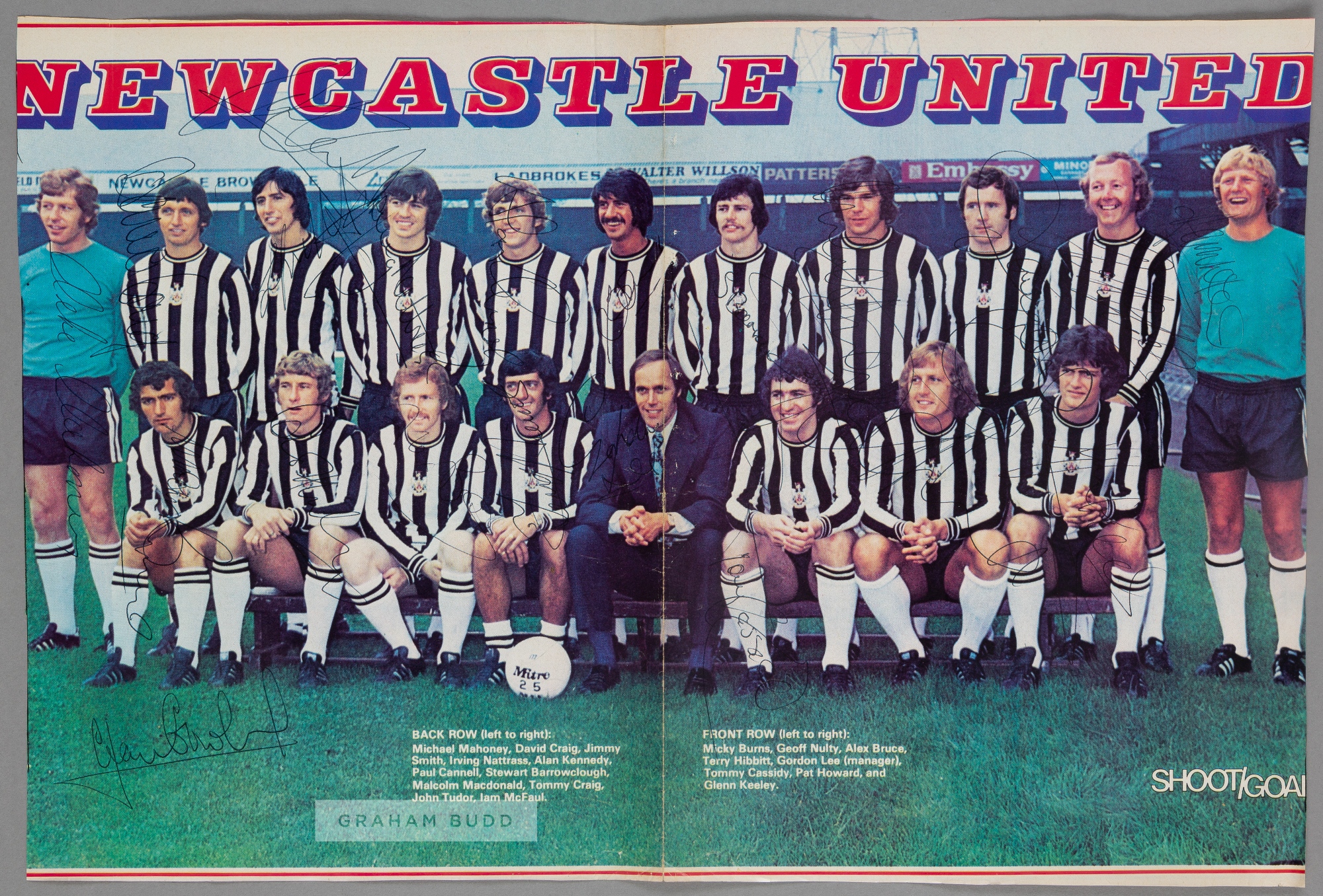 Newcastle United 1975-76 autographed large colour double page team photograph pre-season from