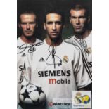 A Real Madrid "Galactico" David Beckham, Raul and Zinedine Zidane signed colour photographic print,