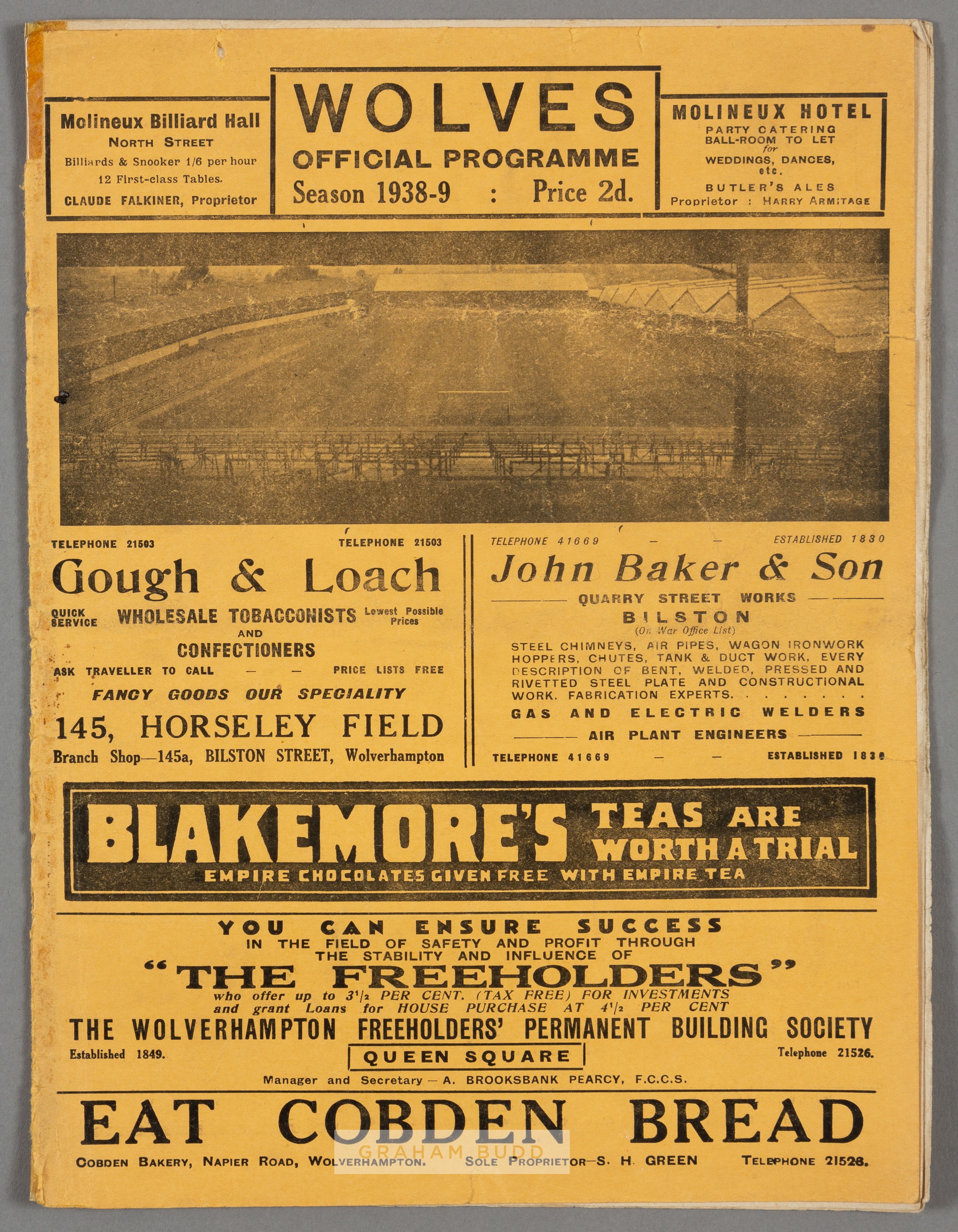 Wolverhampton Wanderers v Aston Villa programme 10th April 1939, F.L. Division One