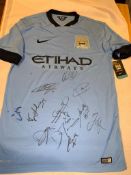 Team-signed blue Manchester City replica jersey 2014-15, Nike, short-sleeved with club crest and