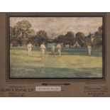 "Playing Out Time" Australian cricket tour 1887 Gunn & Moore Ltd promotional calendar board, with