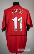 Ryan Giggs signed red Manchester United replica no.11 jersey, season 2002-03, Nike, short-sleeved