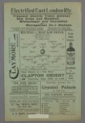 Millwall v West Ham United World War 1 programme, 23rd September 1916, single-sheet programme