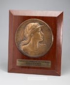 France Federation of Football bronze presentation plaque commemorating France v England match,