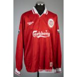 Steve McManaman red Liverpool no.7 home jersey, season 1996-97, Reebok, long-sleeved with THE FA