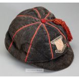 Middlesex County F.A. representative cap, black velvet with red tassel and braiding, embroidered