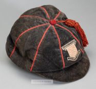 Middlesex County F.A. representative cap, black velvet with red tassel and braiding, embroidered