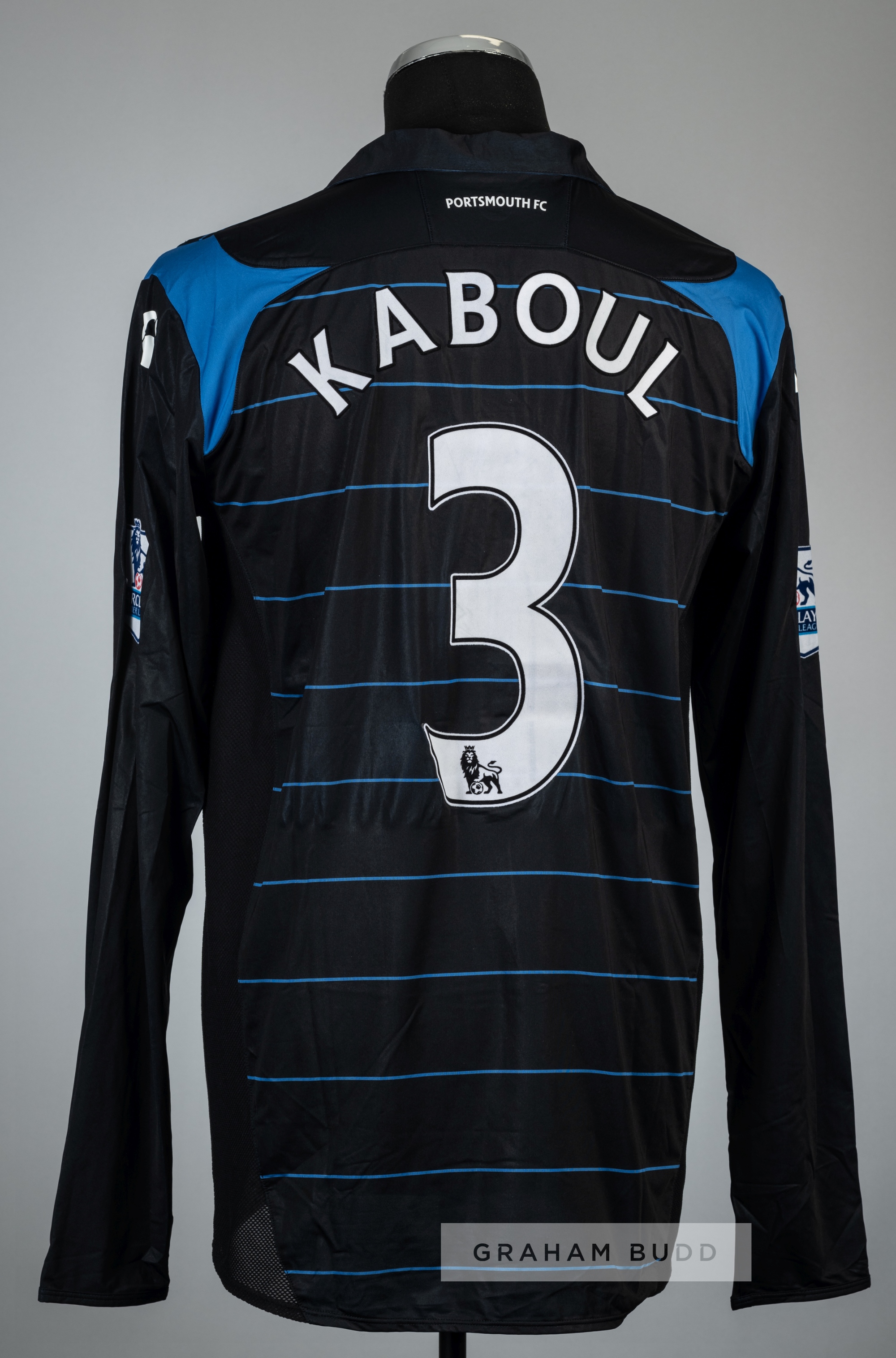 Younes Kaboul black Portsmouth no.3 third choice jersey, season 2009-10, Canterbury, long-sleeved