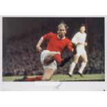 Legend Series Bobby Charlton signed colour photographic print, featuring Bobby Charlton in action on