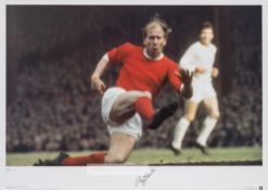 Legend Series Bobby Charlton signed colour photographic print, featuring Bobby Charlton in action on