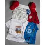 Selection of Slovakian football club souvenir t-shirts, comprising two red NK Aluminij crested t-