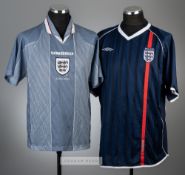 TWO RETRO ENGLAND SHIRTS INCLUDING 1996 EUROPEAN CHAMPIONSHIP SHIRT, TOTAL PF TWO SHIRTS, (2)