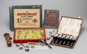 Collection of sporting memorabilia,  comprising a set of six Walker & Hall silver teaspoons,