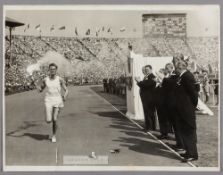 OLYMPIC GAMES TORCH 29th JULY 1948 – ORIGINAL PHOTOGRAPH OF MARK JOHN DELIVERING THE TORCH TO