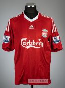 Steven Gerrard red Liverpool no.8 home jersey, season 2009-10,  Adidas, short-sleeved with