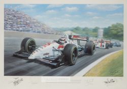 Collection of F1 racing car prints,  including Nigel Mansell signed limited edition print of  "Red 5