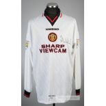 Ronnie Wallwork signed white Manchester United no.30 away jersey, season 1996-97, Umbro, long-