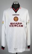 Ronnie Wallwork signed white Manchester United no.30 away jersey, season 1996-97, Umbro, long-